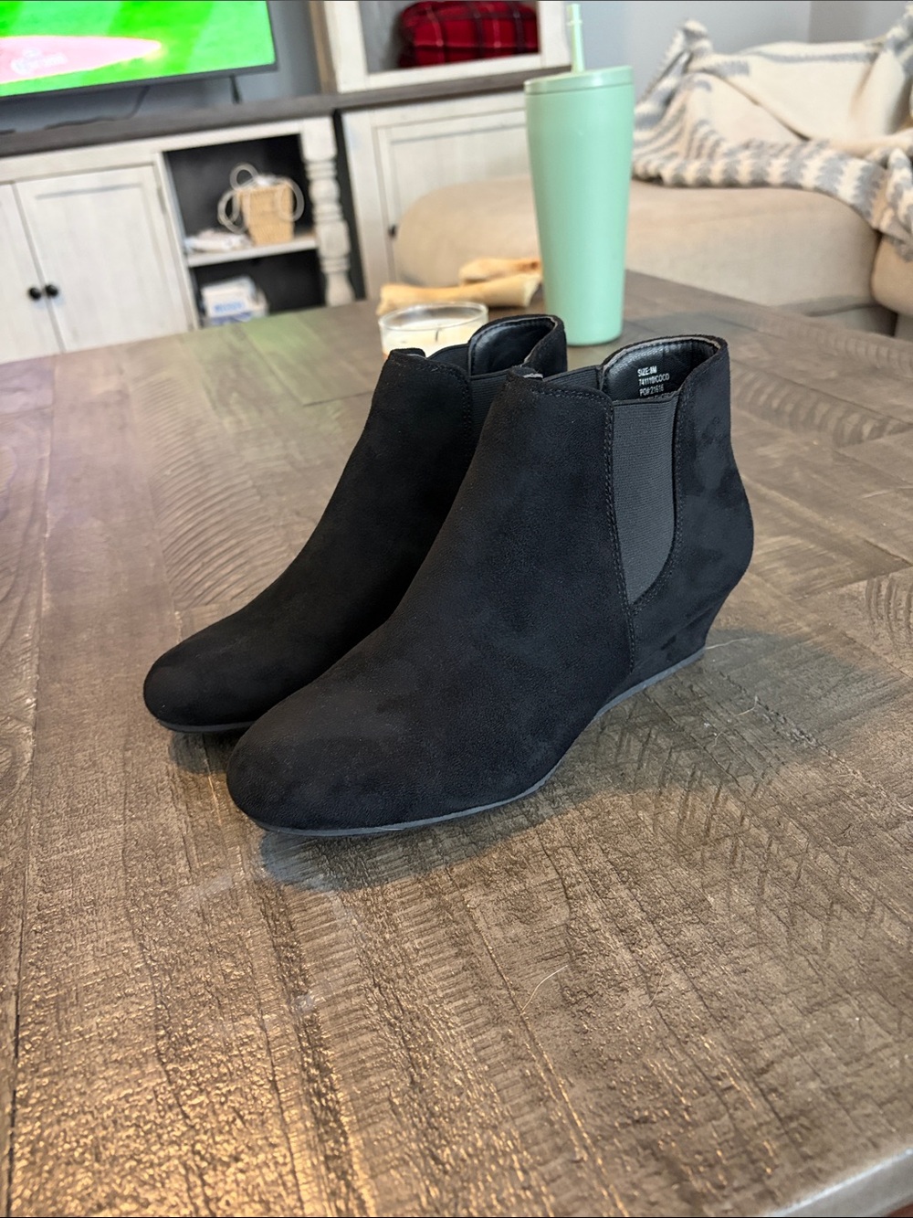Women's Black Suede Wedge Ankle Booties